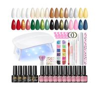 PEACECOLOR 33PCS Uñas Semipermanentes Kit Completo 10 Colores Blanco Rojo Rosa Verde Marrón Purpurina Esmalte Gel con Lámpara UV/LED Base y Top Coat de Esmalte de Uñas para Nail Arte