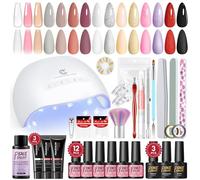 Peacecolor 37Pcs Kit de Uñas Semipermanentes con Lampara,12+3 Pintauñas Semipermanentes y Uñas Extensor Gel Rosa Nude Marrón con Base Top Coat Gel Extensión de Uñas Set Manicura para Principiantes