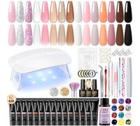 PEACECOLOR 42pz Kit Poly Extensión Gel con Lámpara 15 Colores Claro Rosa Marrón con Base Top Coat Gel Uñas Decoración Herramientas Básicas para Diseño