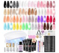 PEACECOLOR 50Pcs Kit de Poly Nail Gel para Uñas con Lámpara U V, 24 Colores Gel Extensión de Uñas Esmalte de Uñas Cat Eye, Kit Completo Profesional para Manicura Duradera en Casa