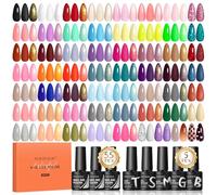 PEACECOLOR 60pcs Pintauñas Semipermanentes, 55 Colores Esmaltes Semipermanentes para Uñas Negro Blanco Rojo Azul con 5pcs Base Coat Top Coat Gel Nail Polish Diseño Artístico de Uñas