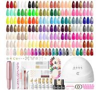 PEACECOLOR 83pcs Kit Uñas Semipermanentes con Lampara UV/LED y Torno para Uñas, 55 Colores Pintauñas Semipermanentes Rojo Rosa Marrón con Base y Top Coat Kit Uñas de Gel Set Manicura
