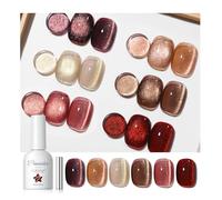 PEACECOLOR Esmaltes Semipermanentes para Uñas, 6 Colores Rojo Marrón Cat Eye Gel Magnético Kit con Imán, Manicura Kit Uñas Semipermanentes para Principiantes