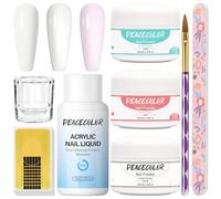 PEACECOLOR Kit de Uñas Acrílicas en Polvo y Líquido Acrílico Rosa Claro Blanco Cepillo Limas Formularios Juego de práctica en casa Set de Uñas Acrílico Principiante