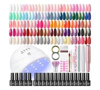 PEACECOLOR Kit Uñas Semipermanentes, 40PCS Esmaltes Pintauñas Semipermanentes Base Top Coat Brillante Mate Glitter, Lámpara U V/LED Lima Electrica Uñas Kit Completo Regalos Principiantes