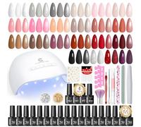 Peacecolor Kit Uñas Semipermanentes con Lampara 44PCS,26PCS Esmaltes Semipermanentes Base Top Coat Brillante Mate y Glitter,Uñas Regalos para Principiantes