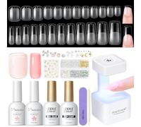 PEACECOLOR Uñas Postizas Cuadrado, 240 Piezas Uñas de Gel con Mini Lámpara Uñas, 10ML Nude Rosa Pintauñas Semipermanentes & Top Coat & Pegamento, Set Para Principiante DIY