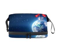 Peaceful Christmas All Over The World - Bolsa de cosméticos de doble capa para mujeres y niñas, neceser de viaje para maquillaje, práctica bolsa organizadora con compartimento para cepillos,
