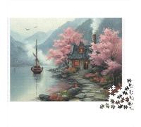 Peaceful Lake Cabin 100% Recycled Cardboard Misty River Boat 1000 Piece Puzzle for Adults The Impossible Challenge Fun Present 38x26cm/1000pcs