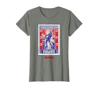 Peacemaker Vigilante Eat Peace Poster Camiseta, Mujer, Verde Militar Jaspeado, XS