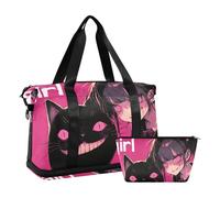 Peach Black Psycho Girl Bolsa de viaje con bolsillo húmedo, correa ajustable, bolsa de viaje para gimnasio, gran capacidad para hombres y mujeres