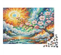 Peach Blossom Puzzle for Adults & Age 14 Up Cherry Blossoms with Sunburst Fun Present & Activity for Home Gift 38x26cm/1000pcs