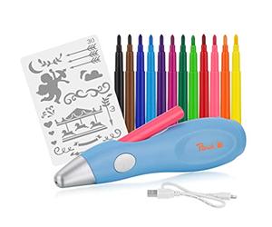 Peach Bolígrafo de aerógrafo eléctrico, 12 colores, incluye más de 70 plantillas, PO150, azul