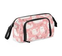Peach - Estuche de viaje con cremallera para maestros, diseño de gatos blancos y primavera, gran capacidad