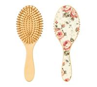 Peach Florals - Cepillo de madera para el pelo para mujer, cepillo de madera para cabello natural