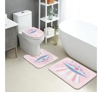Peach - Juego de 3 alfombrillas de baño, diseño de nave espacial, diseño de corazón, estrellas, absorbentes, antideslizantes, en forma de U, lavable, divertido juego de alfombras de baño de franela de