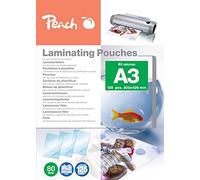 Peach Láminas para plastificar A3 - 80 micras - 125 bolsas - Calidad Premium para los mejores resultados de laminación - Compatible con todos los fabricantes de marcas - PP580-01P