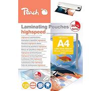 Peach Láminas para plastificar A4 - 125 micras - 100 bolsas - brillante alta velocidad - se puede utilizar en plastificadoras A3 de todos los fabricantes - PP525-22