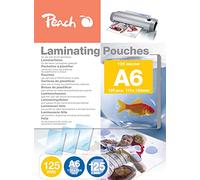 Peach Láminas para plastificar A6 - 125 micras - 125 micras - 125 bolsas - brillante - para mejores resultados de laminación - Compatible con todos los fabricantes de marcas -