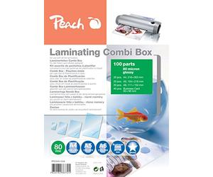 Peach PPC500-03A - Láminas para plastificar A4, A5, A6 (80 micras, 100 bolsas), acabado brillante, compatible con plastificadoras de todas las marcas