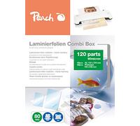 Peach PPC500-04 - Láminas para plastificar (40 x A5 y 80 x 10 x 15 cm, 80 micras, 120 bolsas, brillante, compatible con plastificadores de todos los fabricantes de marcas)