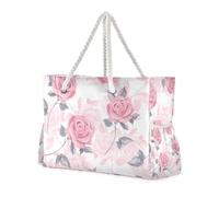 Peach Roses - Bolsa de hombro portátil con estampado floral de acuarela con bolsillos laterales y bolsillos con cremallera