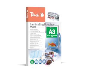Peach S-PP580-15 - Láminas para plastificar A3, 80 micras, 100 bolsas, mate, se puede escribir para mejores resultados de laminación, compatible con todas las marcas