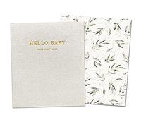 Peachly Libro de recuerdos unisex para bebé, recuerdo minimalista para el primer año para los hitos, libro de recuerdos de primer año, libro de recortes simple para niños y niñas, lino natural, verde