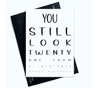 Peachy Antics Divertida tarjeta de cumpleaños para él para ella, divertida tarjeta de cumpleaños 50, 30, 40, 50, 60, 70, 75, con texto en inglés Look 21 From a Distance Birthday Card para hombre,