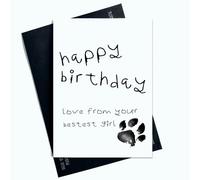 Peachy Antics Tarjeta de cumpleaños con texto en inglés Happy Birthday Love From Your Bestest Girl, tarjeta de cumpleaños para perro, diseño de huellas negras AP80