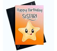 Peachy Antics - Tarjeta de cumpleaños con texto en inglés Happy Birthday To My Sistar For Sister On Her Birthday para su miembro de la familia, rosa y naranja SP177