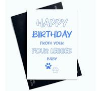 Peachy Antics Tarjeta de cumpleaños de perro con texto en inglés Happy Birthday From Your Legged Baby Card from Dog Blue Lettering Cute Card Design AP77