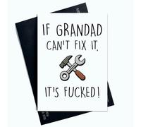 Peachy Antics Tarjeta de cumpleaños divertida con texto en inglés If Grandad Can't Fix It It's F*cked, divertida tarjeta de broma para él, para abuelo para padre, tarjeta de cumpleaños AP106