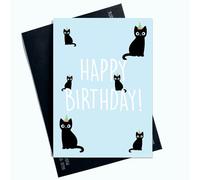 Peachy Antics Tarjeta de cumpleaños para los amantes de los gatos, tarjeta de cumpleaños con fondo azul para él y para ella, tarjeta de gato SP186