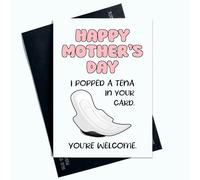 Peachy Antics Tarjeta de felicitación divertida para el día de la madre con texto en inglés Happy Mother's Day I Popped A Tena In Your Card, AP27