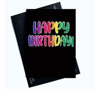 Peachy Antics Tarjeta de feliz cumpleaños para cualquier persona, letras de fondo negro, tarjeta de feliz cumpleaños LGBTQ, tarjetas simples de feliz cumpleaños SP106