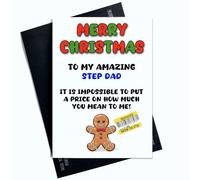 Peachy Antics Tarjeta de feliz Navidad para padrastro - Divertido letrero reducido de broma de felicitación navideña - Tarjeta de Navidad humorística para él - Tarjeta de Navidad para padrastro