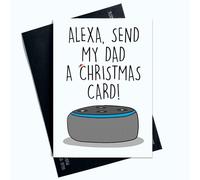Peachy Antics Tarjeta de Navidad para papá, Alexa, tarjeta de Navidad de hija, divertida tarjeta de Navidad de hijo, hija, tarjeta de Amazon Alexa, tarjeta divertida SP136