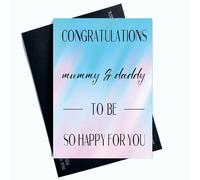 Peachy Antics Tarjetas de felicitación con texto en inglés Mummy and Daddy to Be, tarjetas de felicitaciones azul y rosa SP33