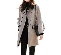 Peacoat - Abrigo largo de invierno para mujer, cuello Peter Pan, bolsillos de un solo botonadura, gris, XL