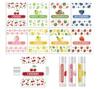Peacoblue 160 Etiquetas Tubo Bálsamo Labial Fruta, Decorativo | 5,4 x 4,4 cm, 8 modelos impermeables brillantes, adhesivos para envases de hogar, regalos y creaciones de bricolaje, regalos