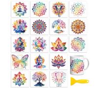 Peacoblue 18 hojas de transferencia para manualidades, 18 hojas de calcomanías de acuarela de 3.9 x 3.6 pulgadas, calcomanías de transferencia de loto bohemio y Buda para taza de vidrio