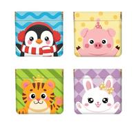 Peacoblue 4 monederos pequeños de cuero para mujer, diseño de animales, impermeable y duradero, mini cartera de dinero, el mejor regalo para adultos, Lindos dibujos animalheads, 11cm x 12cm, Lindas