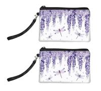 Peacoblue Bolso de Monedas Grande 2PCS para Mujeres - Elefantes y Flores Duradero Monedero para Cambio Bolsa de Maquillaje con Cremallera, Mejor Regalo para Nieta Hija Esposa Chica En Cumpleaños