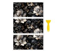 Peacoblue Calcomanía para Muebles y Manualidades 6"x12" Flores Plateadas sobre Negro, 3 Piezas Transferencia DTF UV Impermeable para Cajón, Cómoda, Vidrio, Porcelana, Madera, Plástico