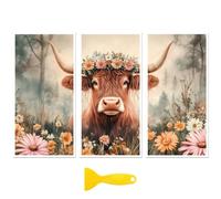 Peacoblue Calcomanía para Muebles y Manualidades 6"x12" Flores y Vacas, 3 Piezas Transferencia DTF UV Impermeable para Cajón, Cómoda, Vidrio, Porcelana, Madera, Plástico