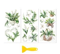 Peacoblue Calcomanía para Muebles y Manualidades 6"x12" Lirio del Valle, 3 Piezas Transferencia DTF UV Impermeable para Cajón, Cómoda, Vidrio, Porcelana, Madera, Plástico