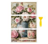 Peacoblue Calcomanía Rub-on Transfer para Decoración de Muebles 6"x12" Flores en Lata Retro, 3Pcs Transferencia Impermeable UV DTF para Cajón, Comoda, Vidrio, Porcelana, Madera, Plástico