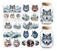 Peacoblue Calcomanías de transferencia UV DTF con diseño de lobos con atrapasueños y montañas, 10 hojas de calcomanías impermeables de transferencia personalizadas, 16 onzas, para vasos de café