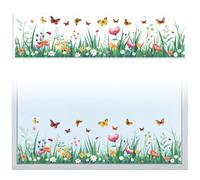 Peacoblue Calcomanías Estáticas para Ventanas para Ventanas Grandes 47.2"x11.8", 1 Hoja con Patrones de Flores y Mariposas, Sticker Decorativo Removible para Decoración de Ventanas de Casa u Oficina